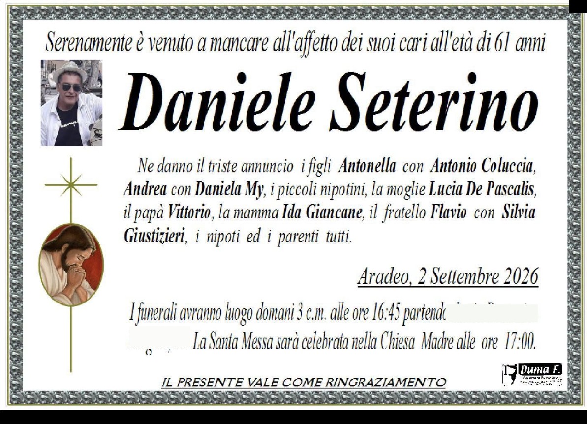 Necrologio di Daniele Seterino