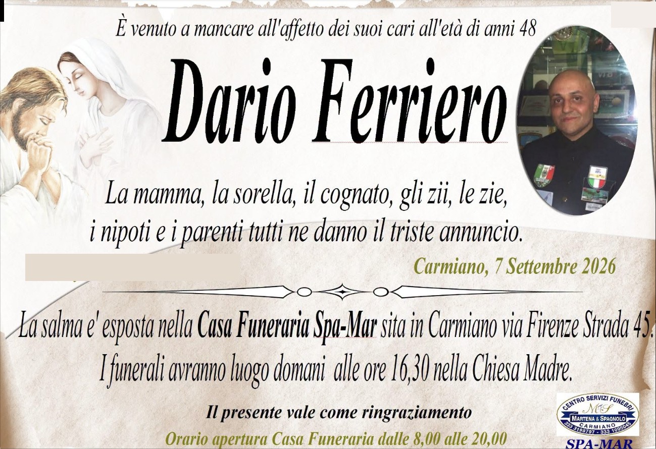 Necrologio di Dario Ferriero
