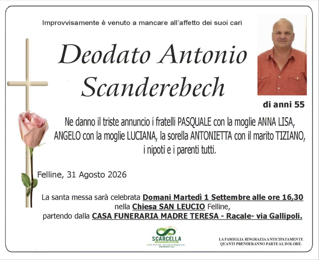 Necrologio di Deodato Antonio Scanderebech