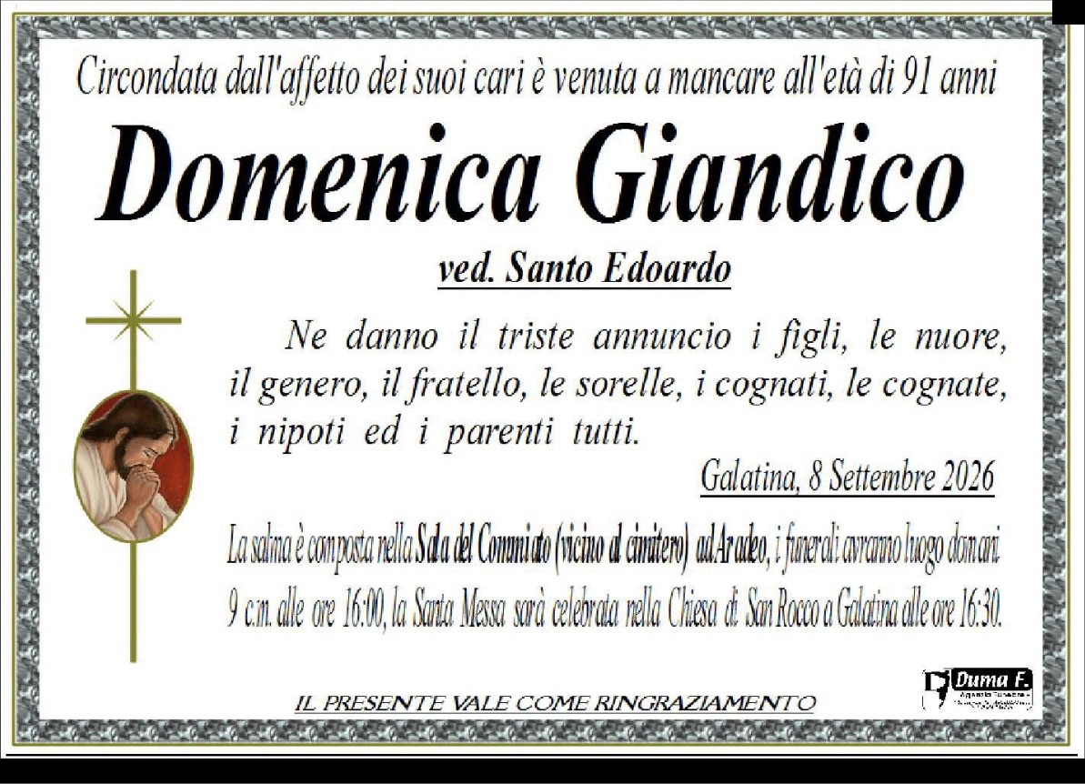 Necrologio di Domenica Giandico