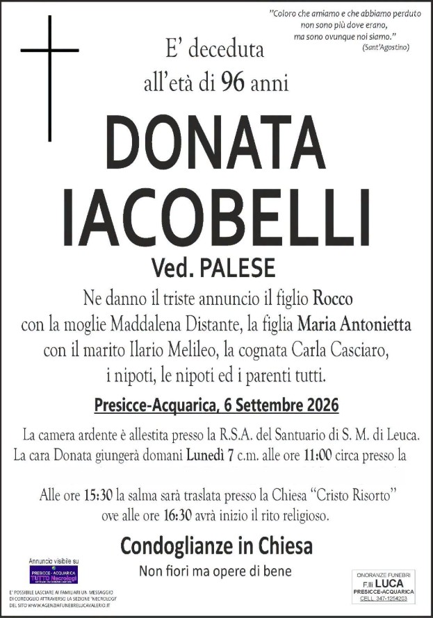 Necrologio di Donata Iacobelli