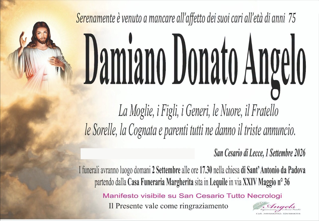 Necrologio di Donato Angelo Damiano