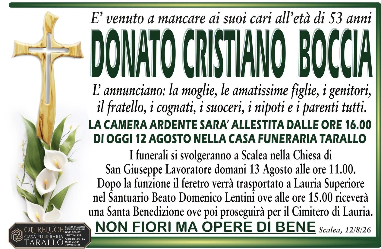 Necrologio di Donato Cristiano Boccia