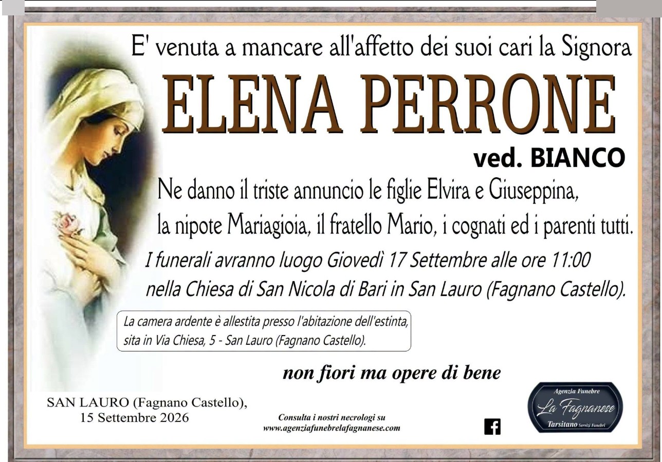 Necrologio di Elena Perrone
