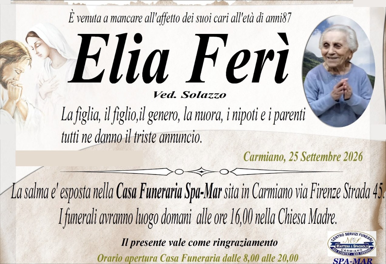 Necrologio di Elia Ferì