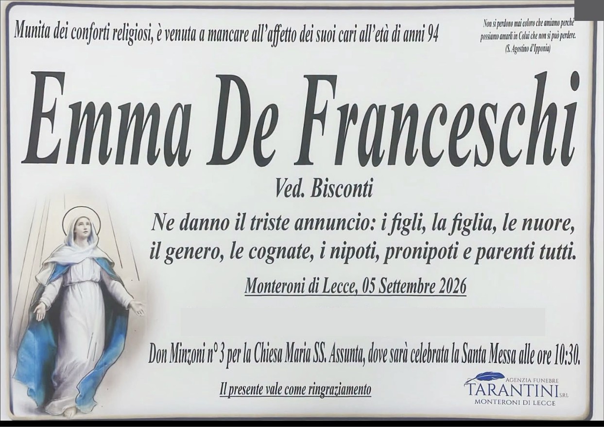 Necrologio di Emma De Franceschi