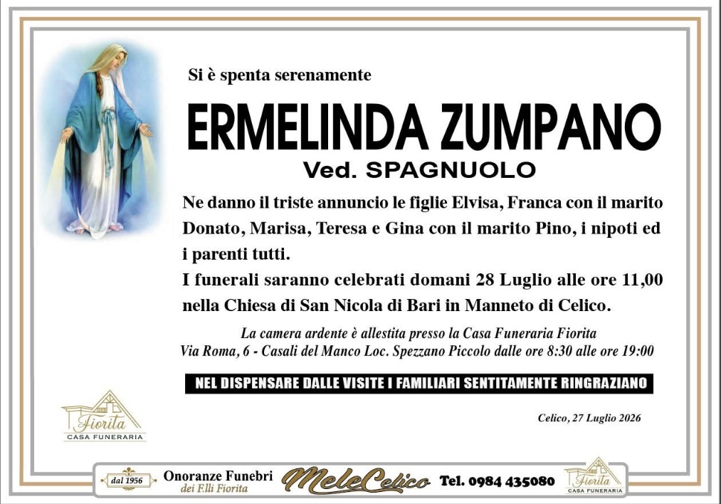 Necrologio di Ermelinda Zumpano