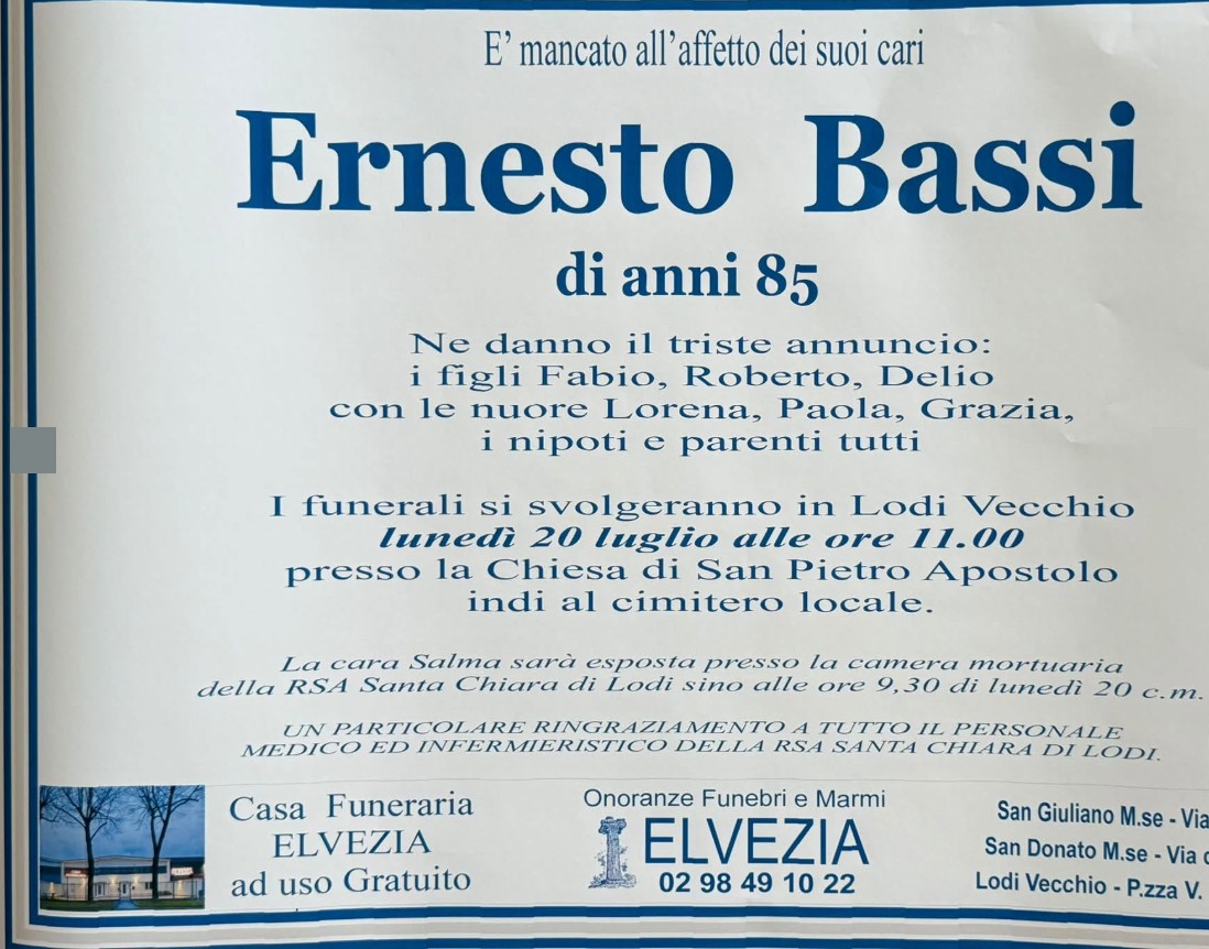 Necrologio di Ernesto Bassi
