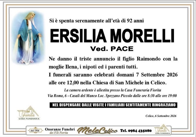 Necrologio di Ersilia Morelli