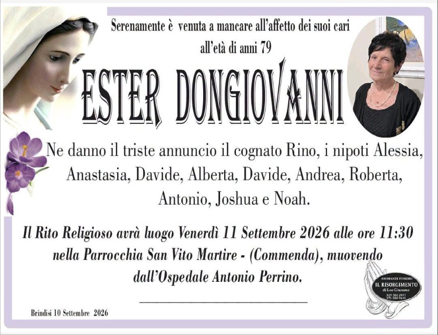 Necrologio di Ester Dongiovanni