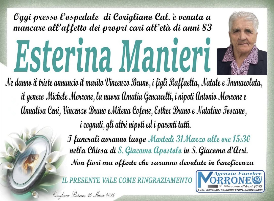 Necrologio di Esterina Manieri