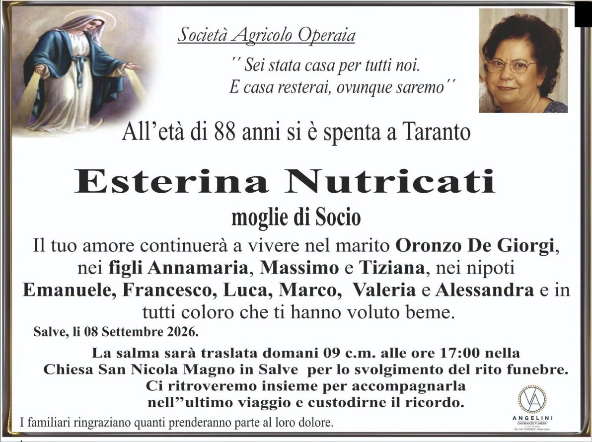 Necrologio di Esterina Nutricati