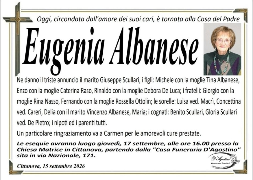 Necrologio di Eugenia Albanese