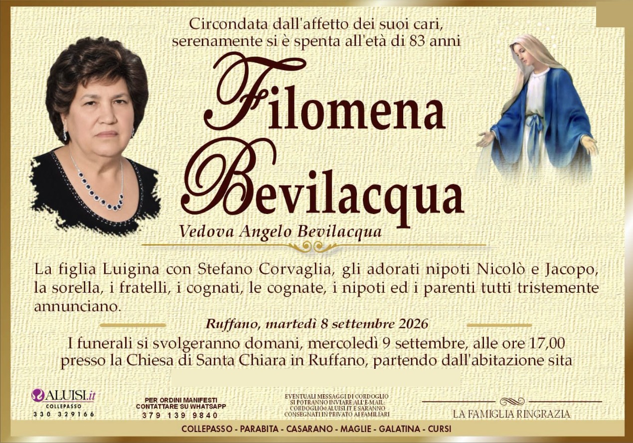 Necrologio di Filomena Bevilacqua