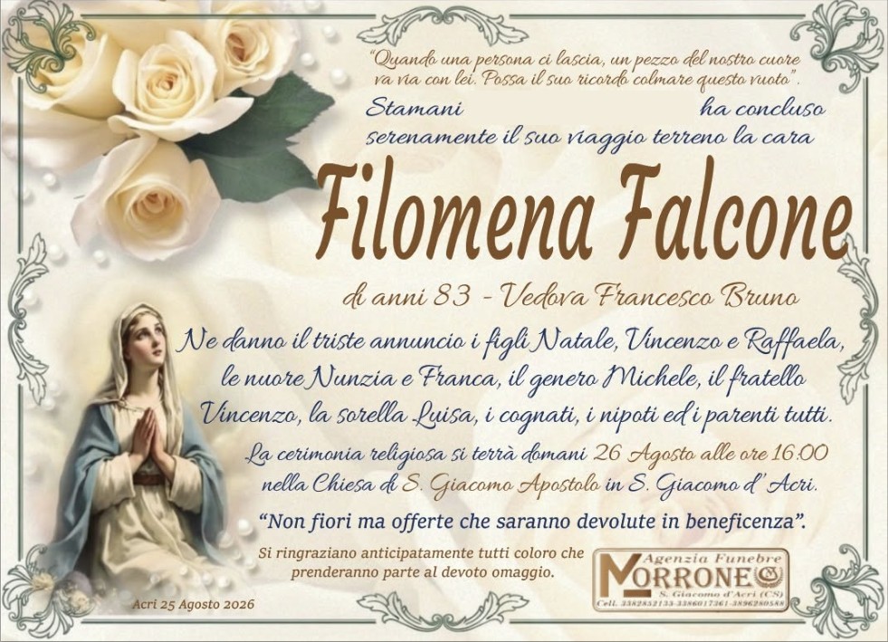 Necrologio di Filomena Falcone