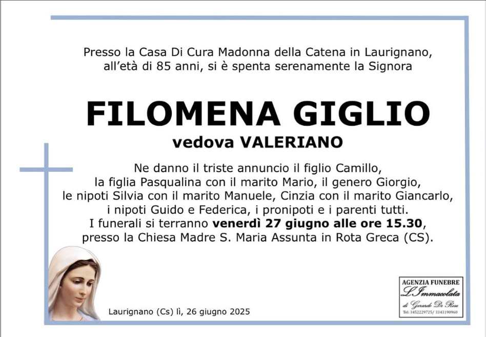 Necrologio di Filomena Giglio