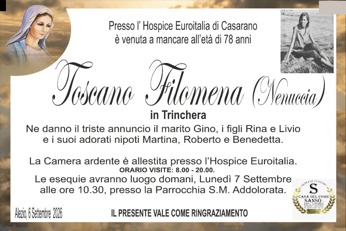 Necrologio di Filomena Toscano