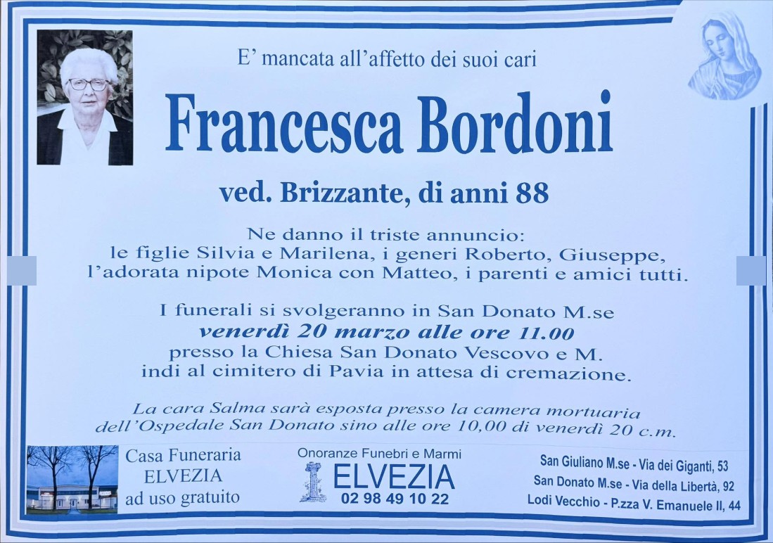 Necrologio di Francesca Bordoni