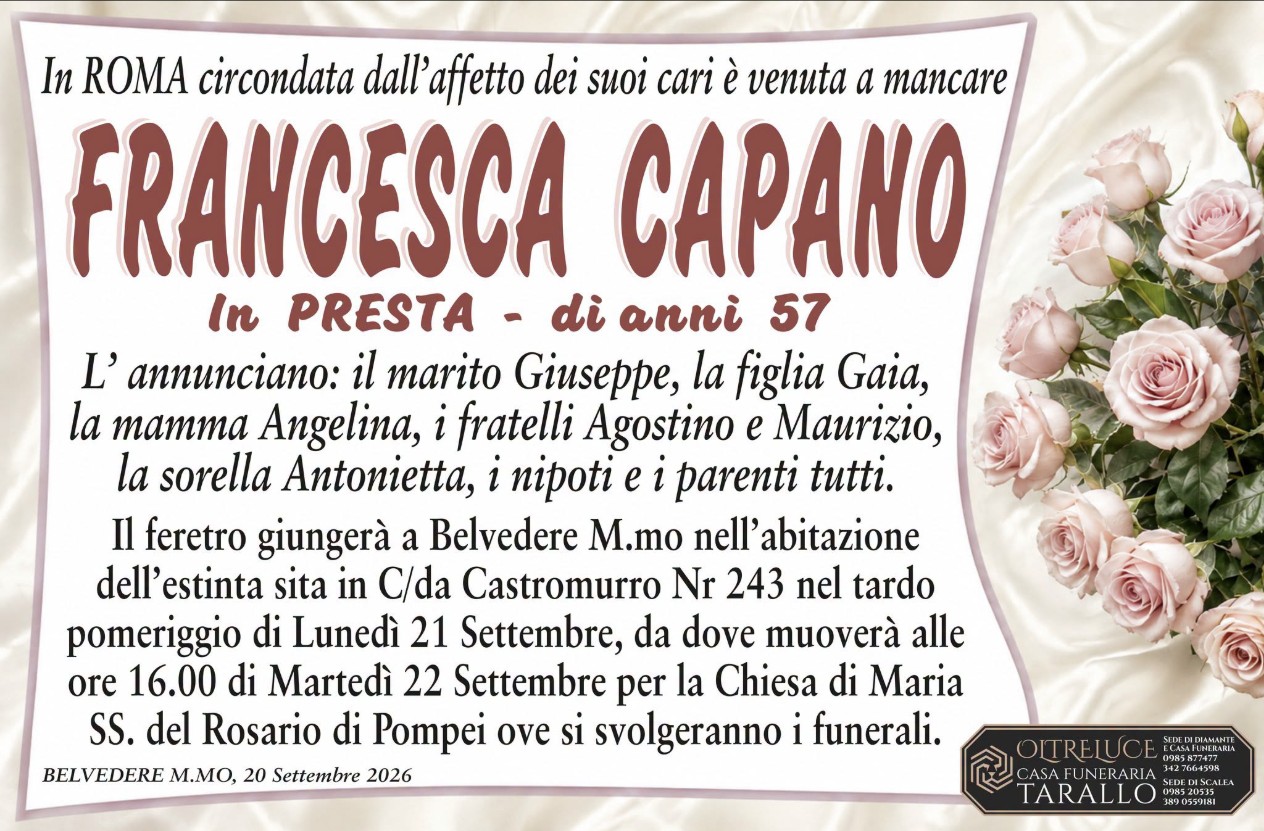 Necrologio di Francesca Capano