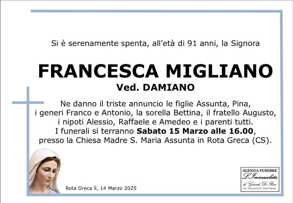 Necrologio di Francesca Migliano