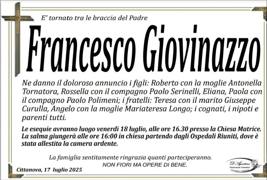 Necrologio di Francesco Giovinazzo