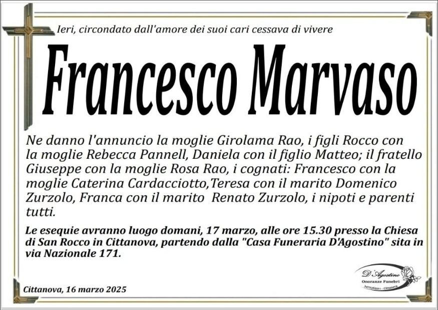 Necrologio di Francesco Marvaso