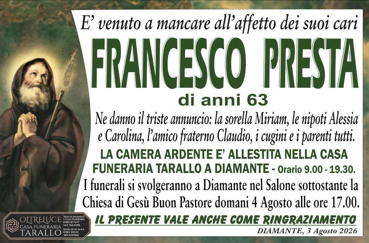Necrologio di Francesco Presta