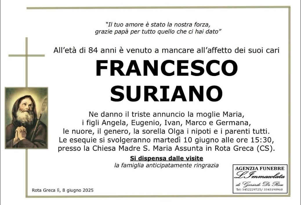 Necrologio di Francesco Suriano