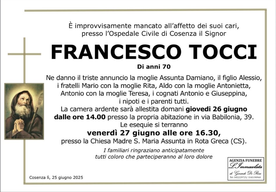 Necrologio di Francesco Tocci