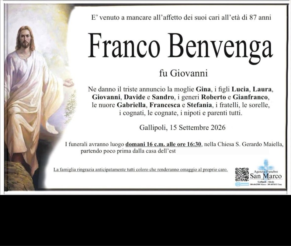 Necrologio di Franco Benvenga