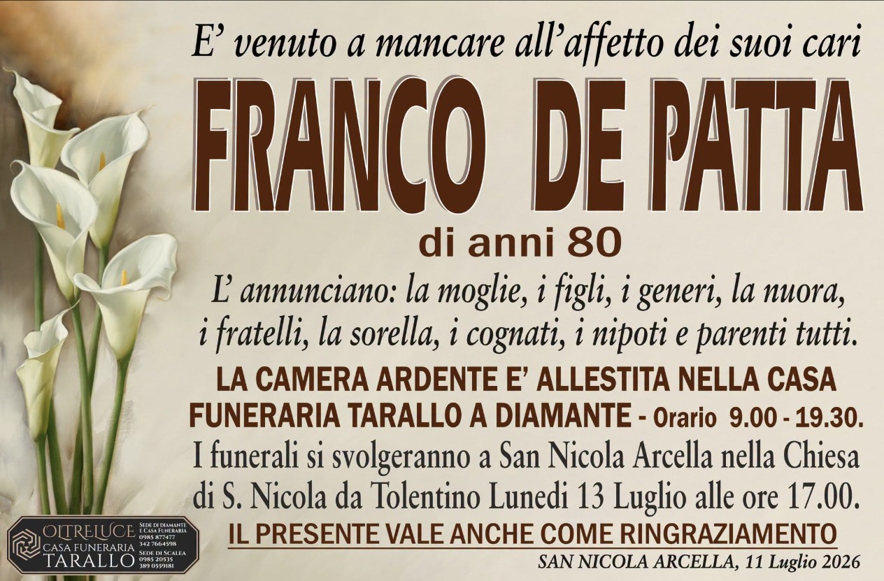 Necrologio di Franco De Patta