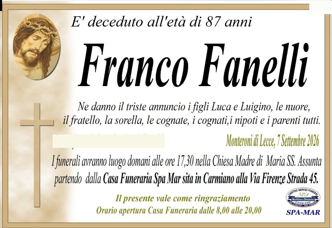 Necrologio di Franco Fanelli