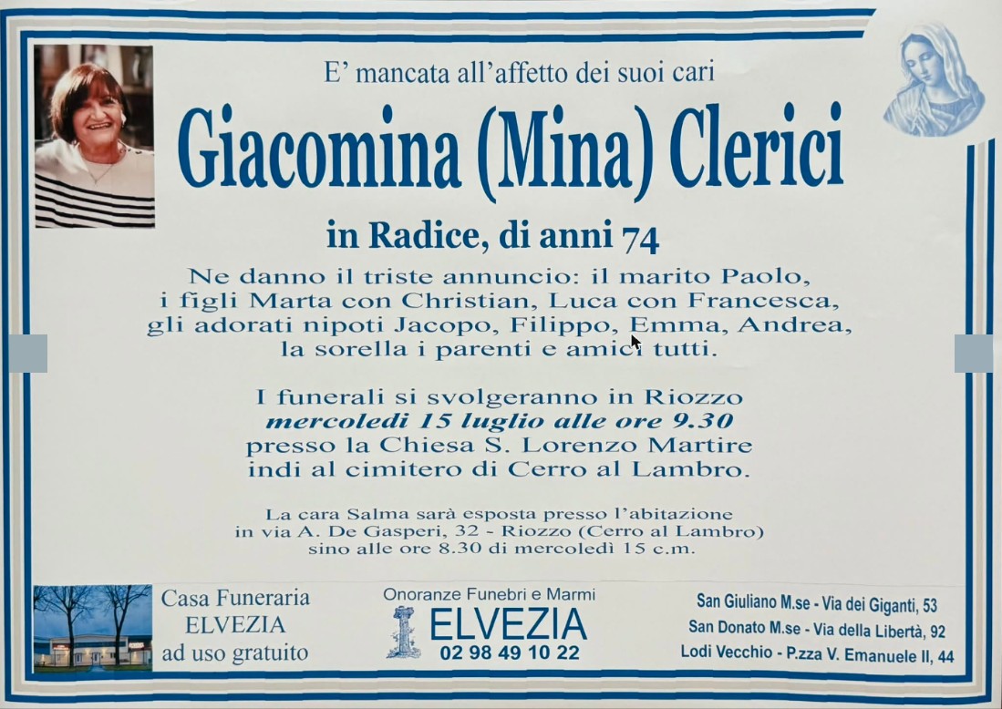 Necrologio di Giacomina Clerici