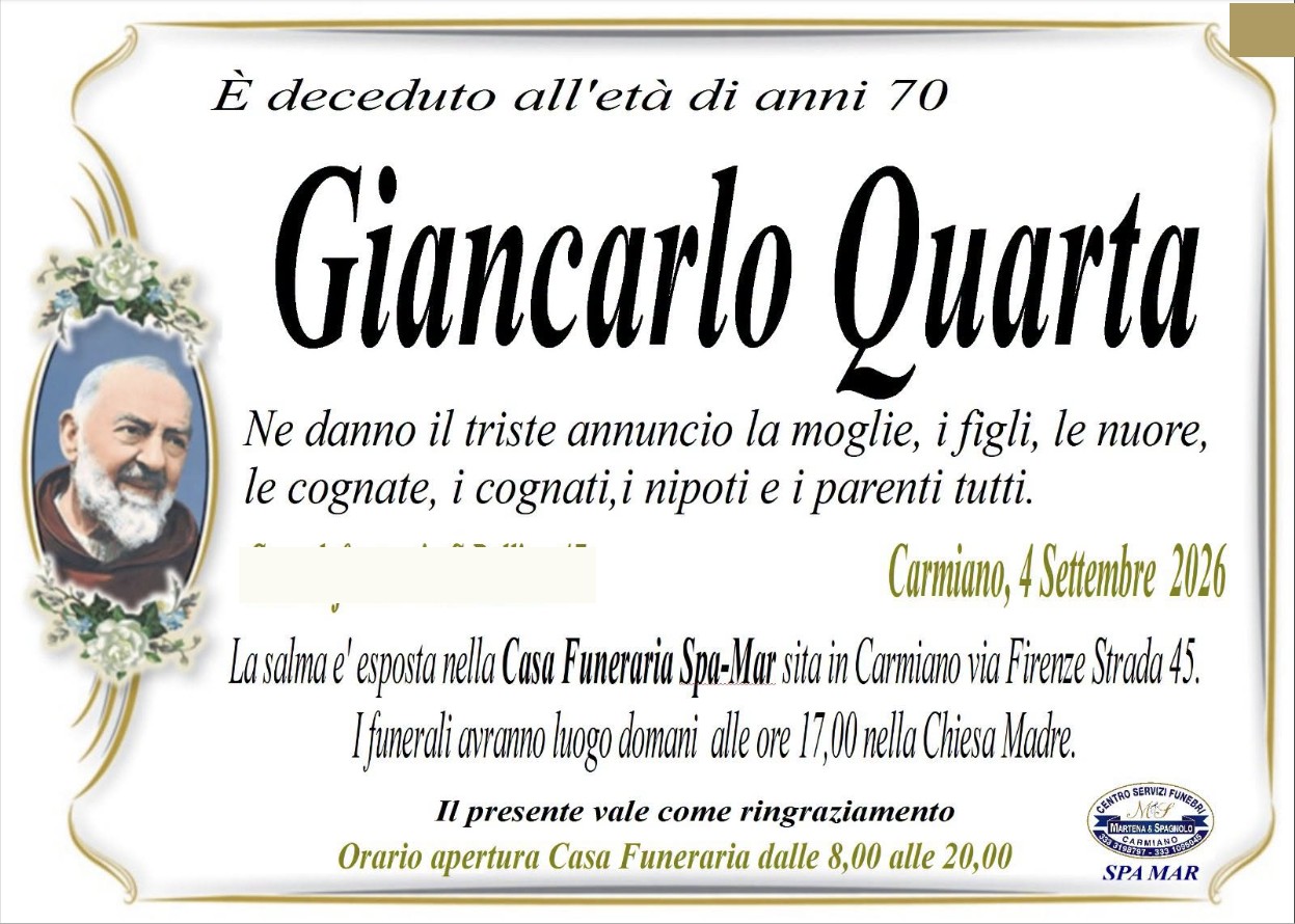 Necrologio di Giancarlo Quarta