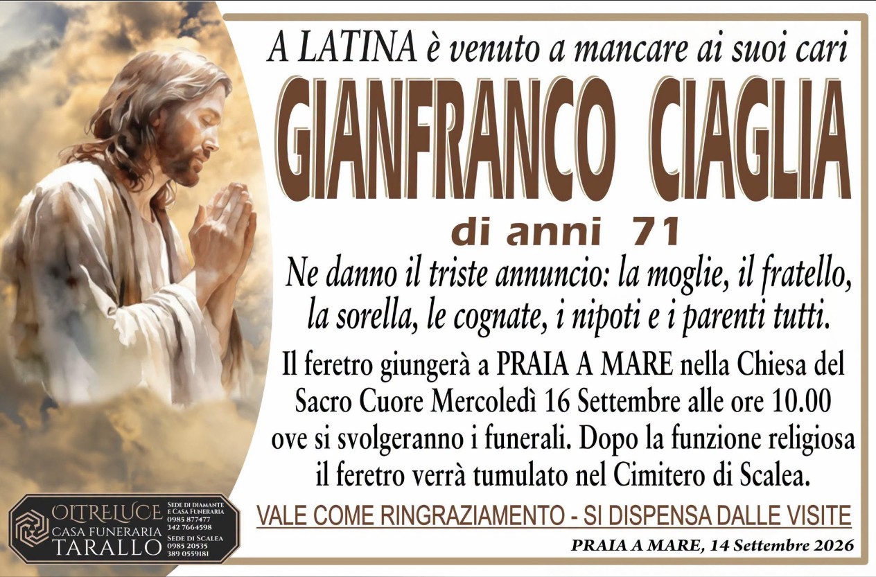 Necrologio di Gianfranco Ciaglia