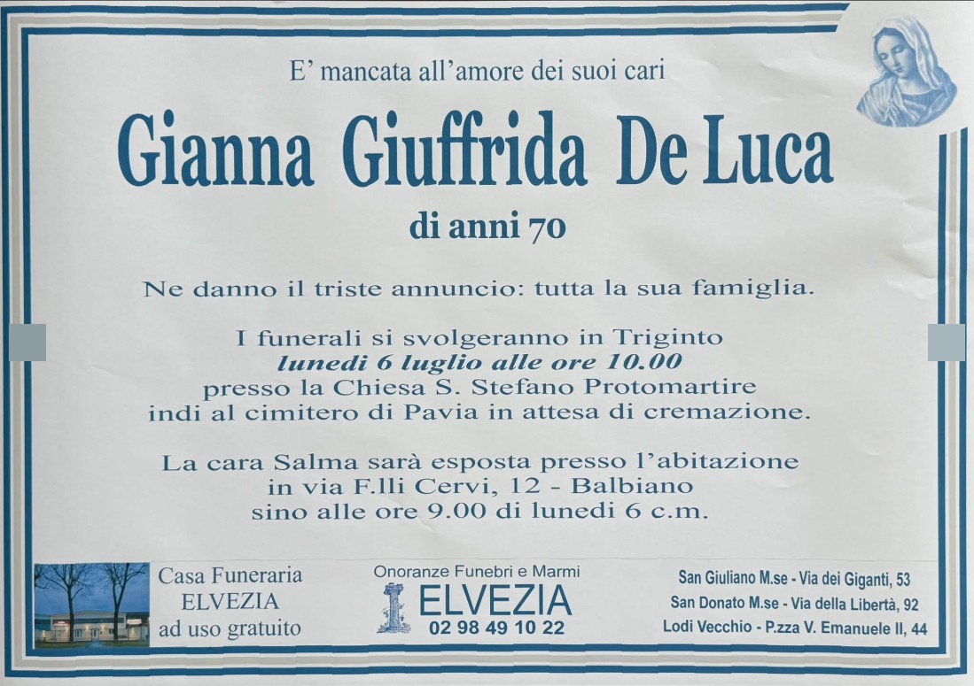 Necrologio di Gianna Giuffrida De Luca