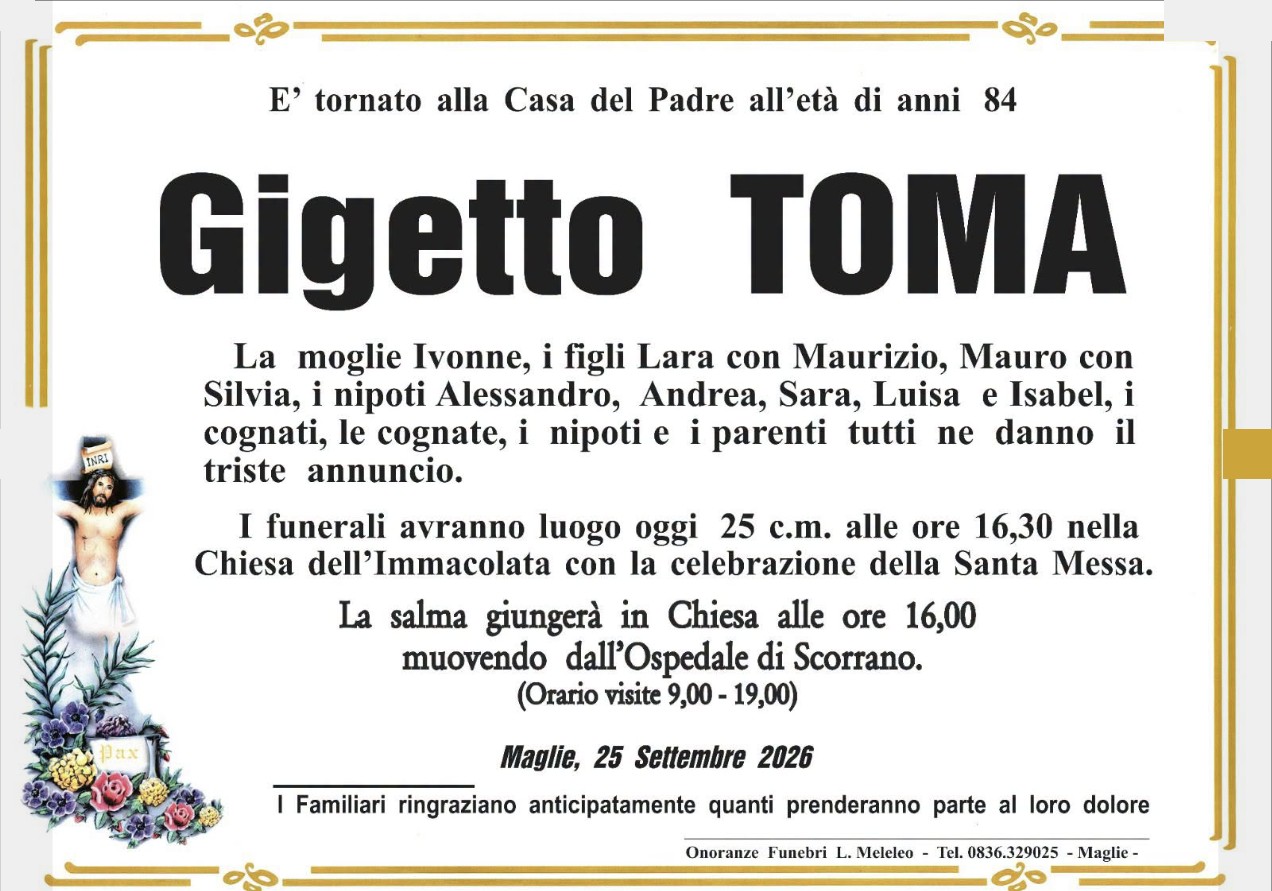 Necrologio di Gigetto Toma