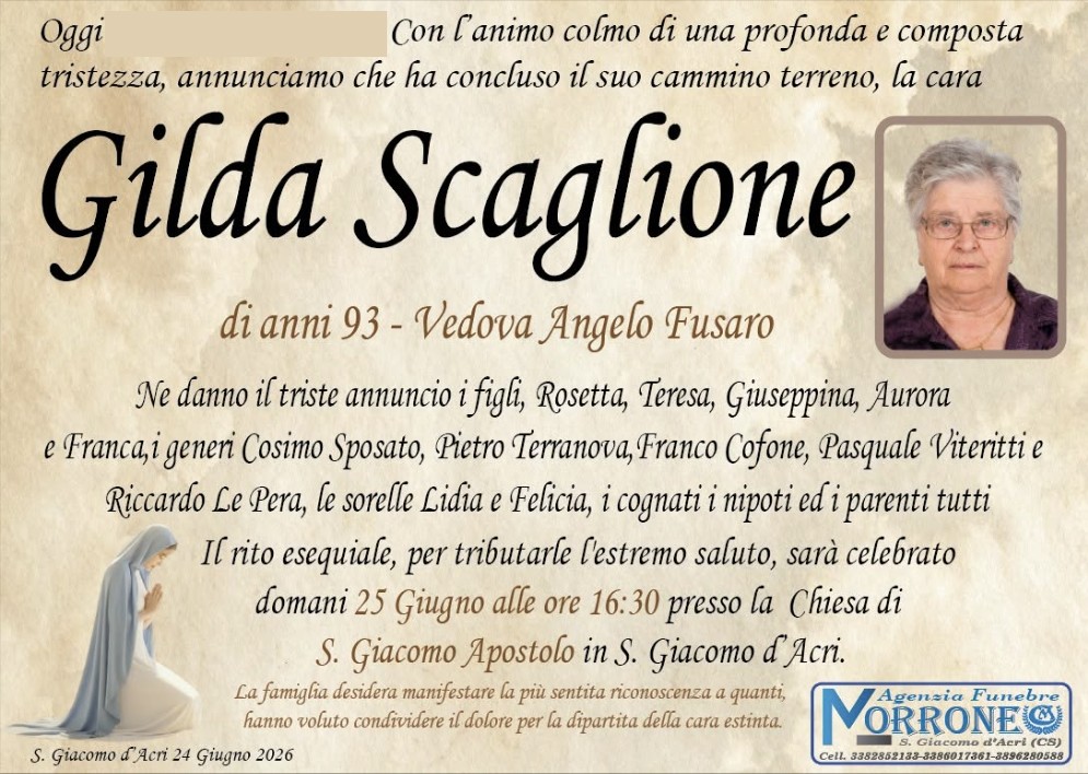 Necrologio di Gilda Scaglione