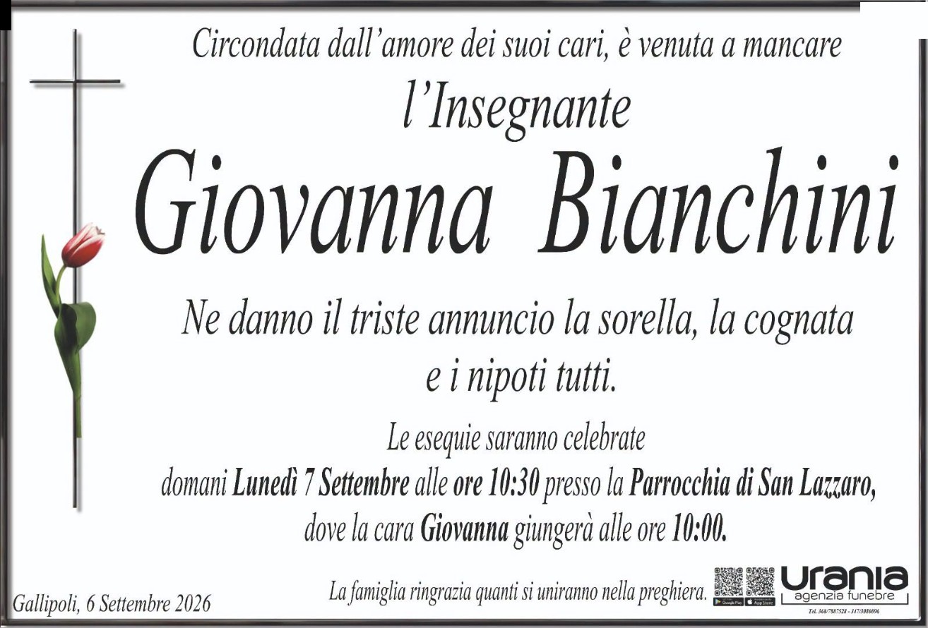 Necrologio di Giovanna Bianchini