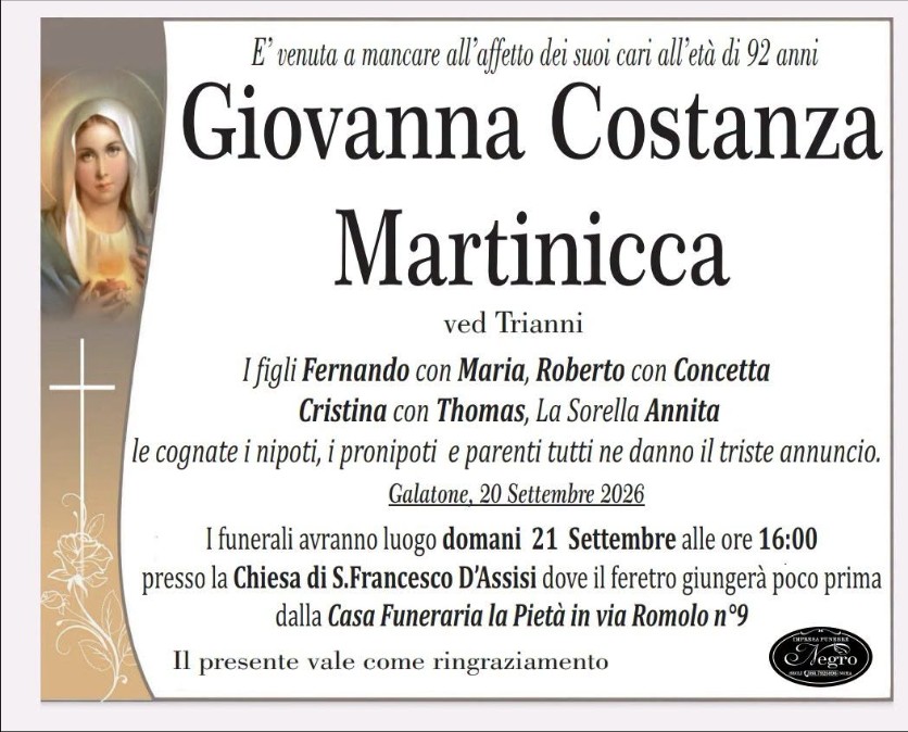 Necrologio di Giovanna Costanza Martinicca