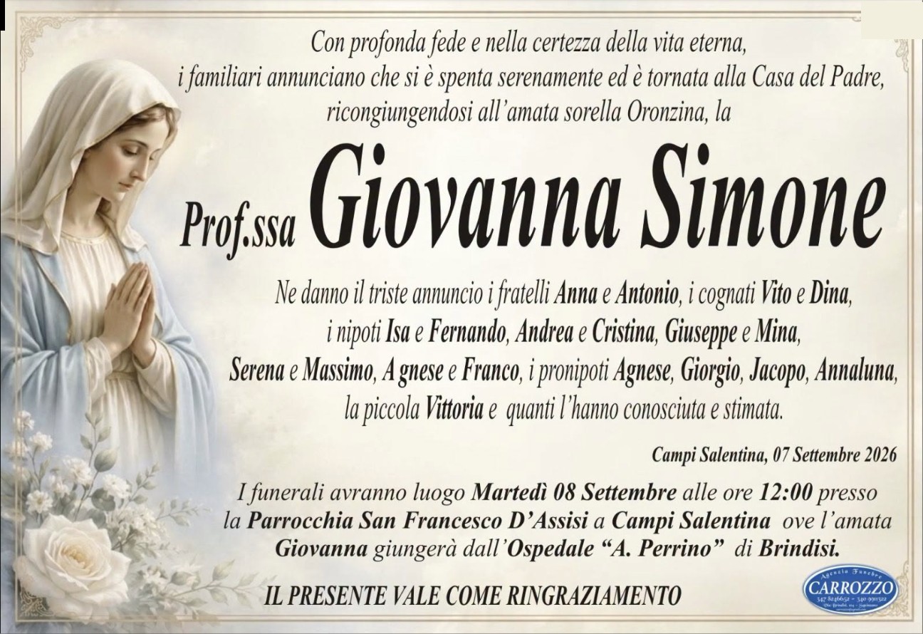 Necrologio di Giovanna Simone