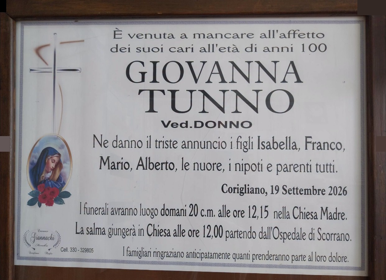 Necrologio di Giovanna Tunno