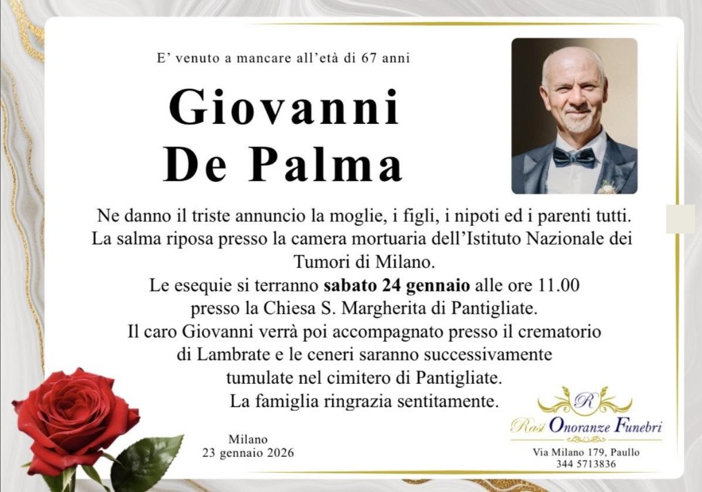 Necrologio di Giovanni De Palma