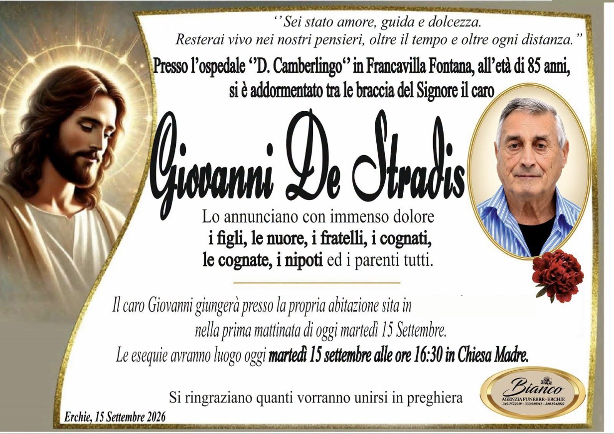 Necrologio di Giovanni De Stradis