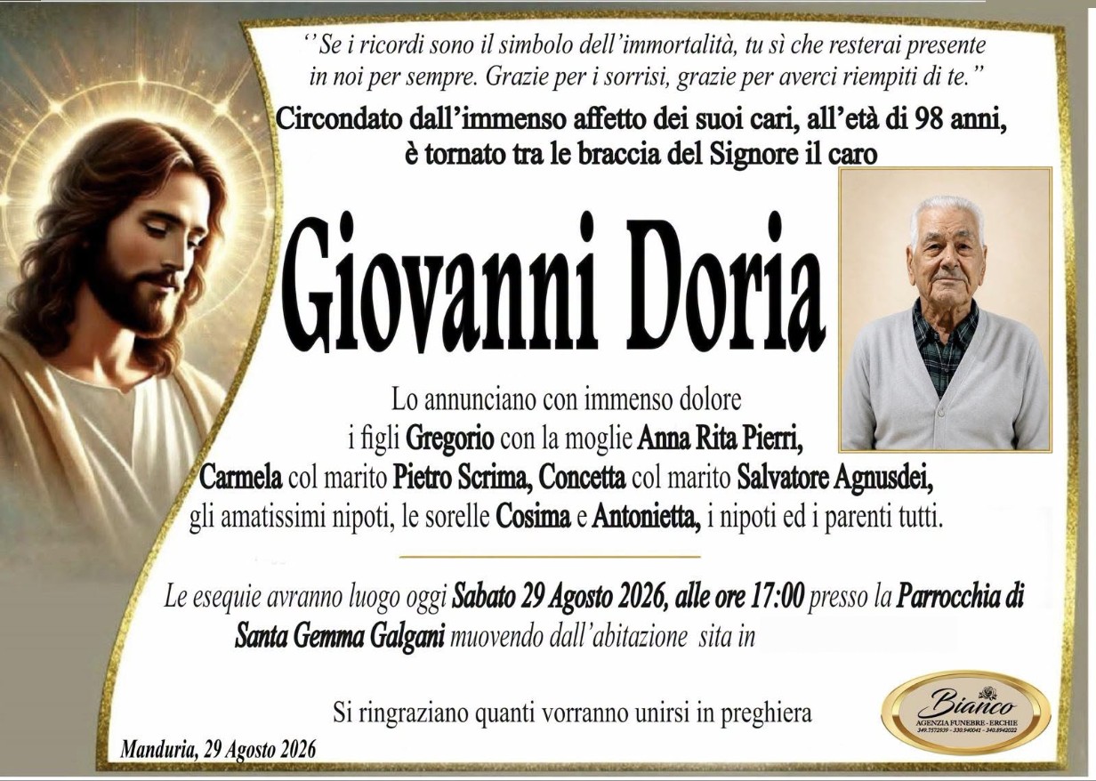 Necrologio di Giovanni Doria