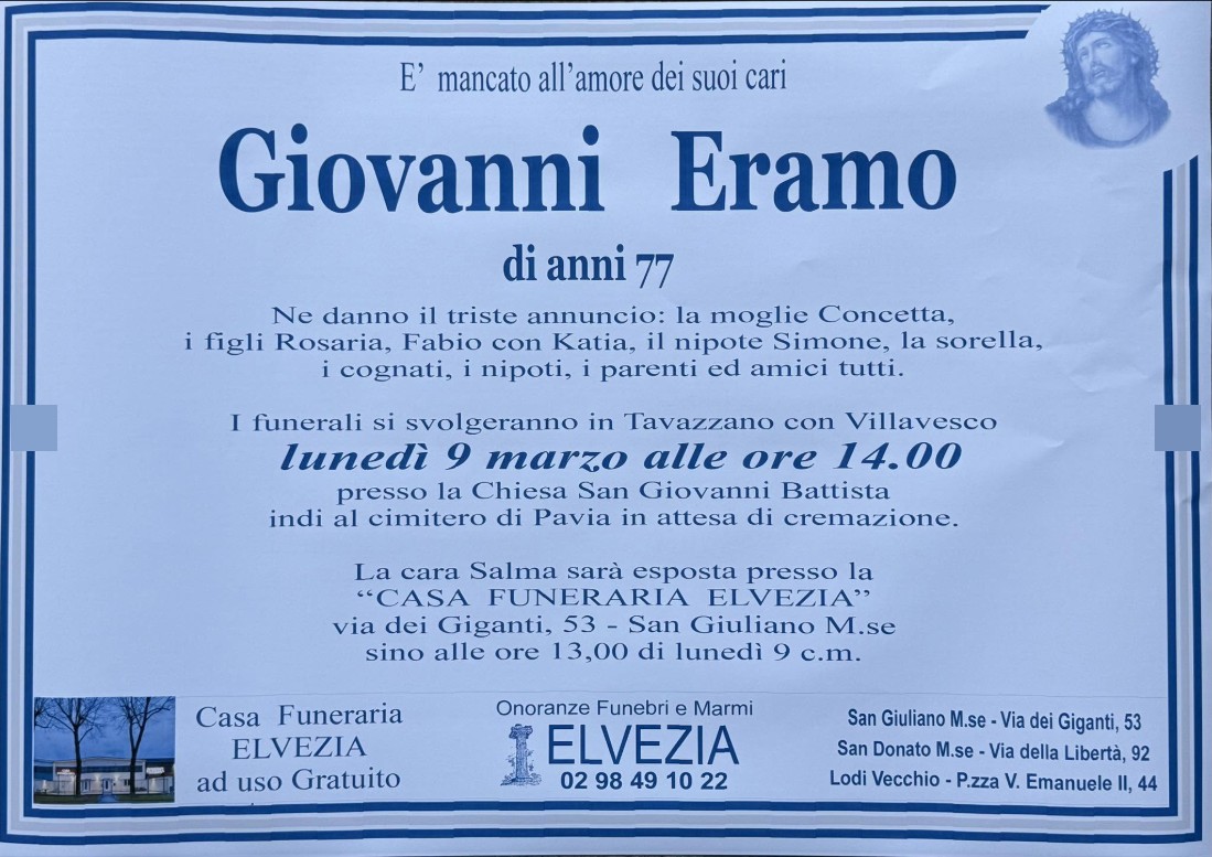 Necrologio di Giovanni Eramo