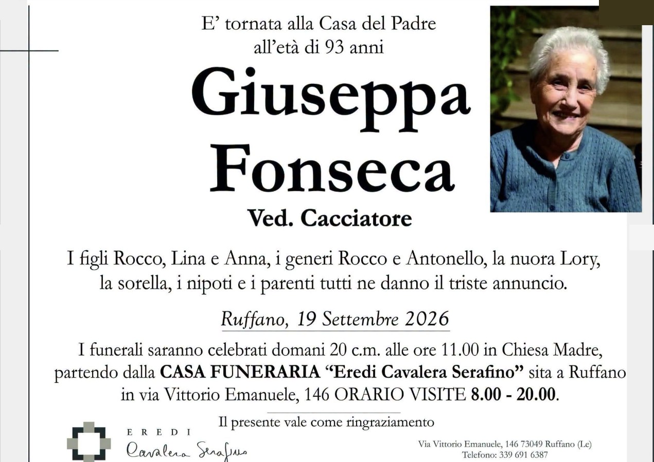 Necrologio di Giuseppa Fonseca