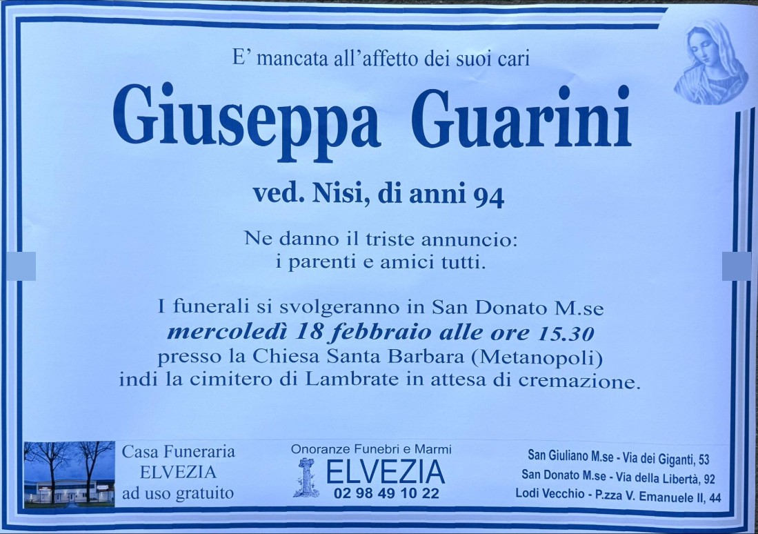 Necrologio di Giuseppa Guarini