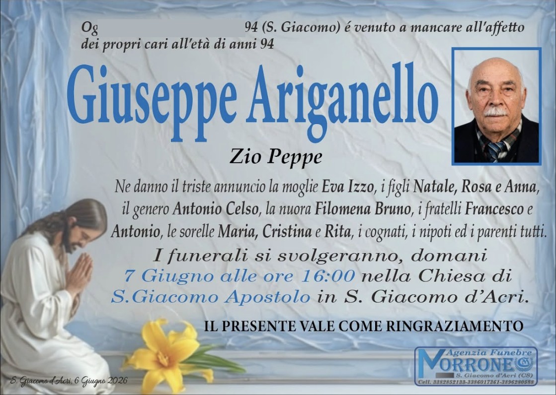 Necrologio di Giuseppe Ariganello