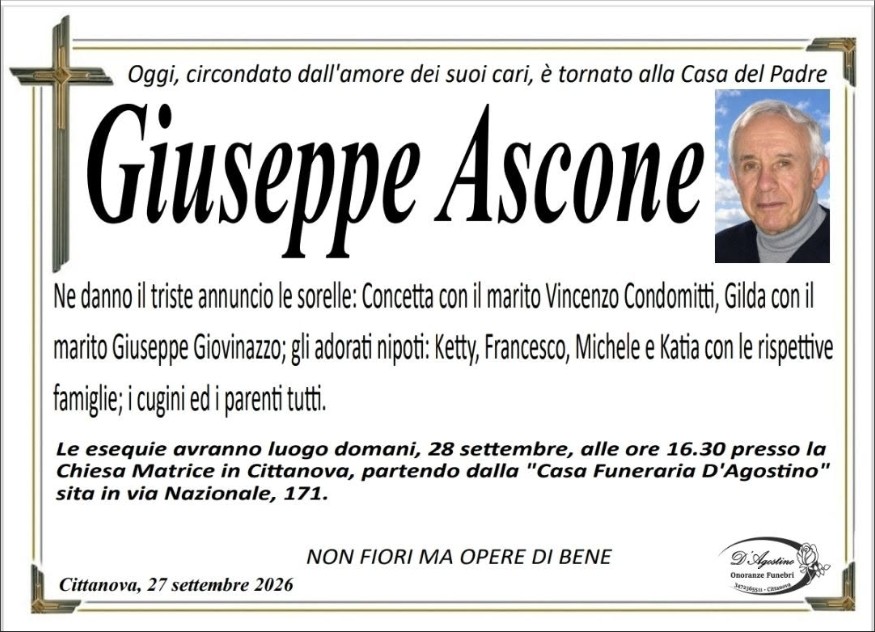Necrologio di Giuseppe Ascone